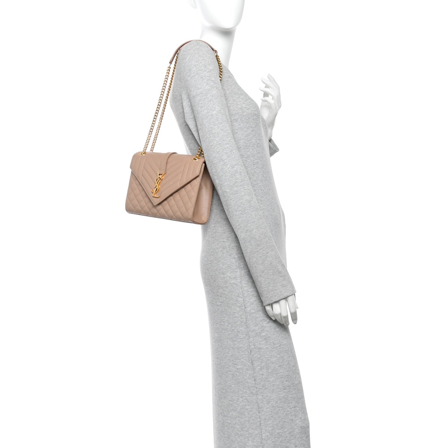 Saint Laurent Grain De Poudre Textured Mixed Matelasse Medium Triquilt Monogram Satchel New Nude 2 of 9