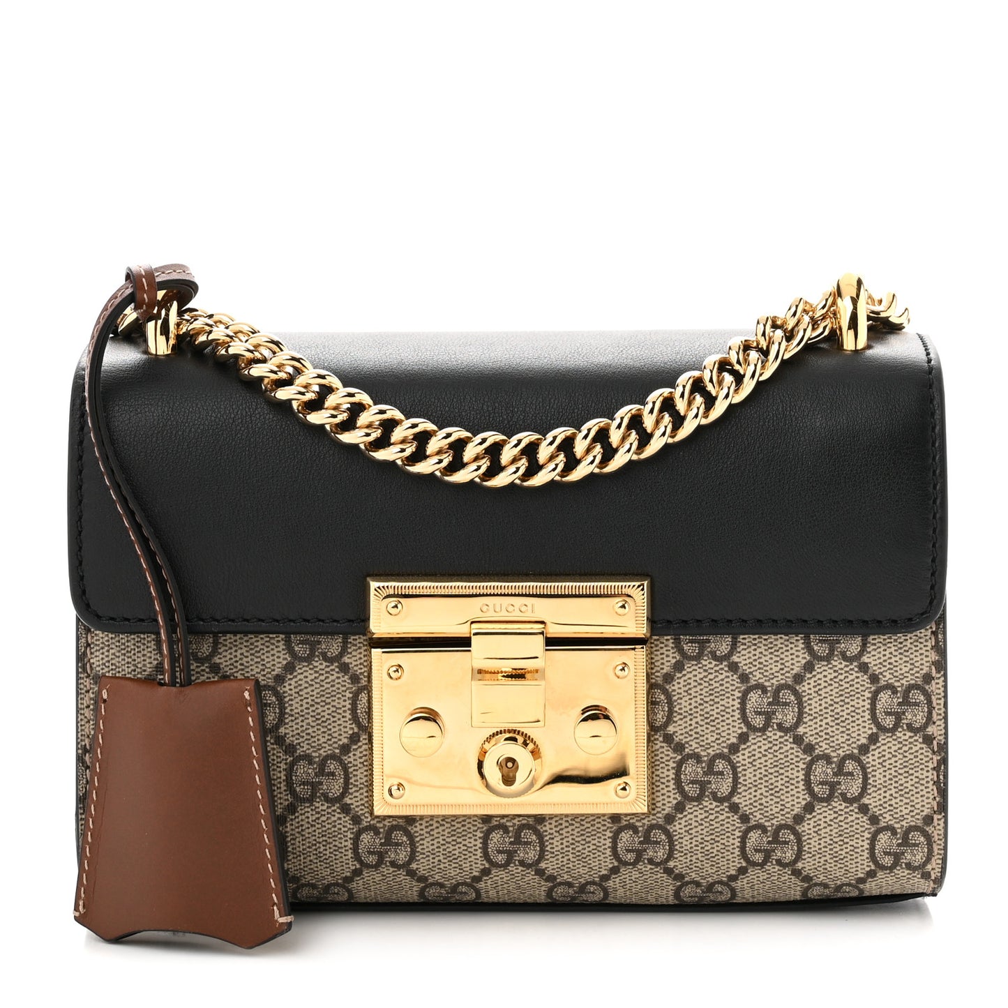 GG Supreme Monogram Calfskin Small Padlock Shoulder Bag Beige Black Cuir