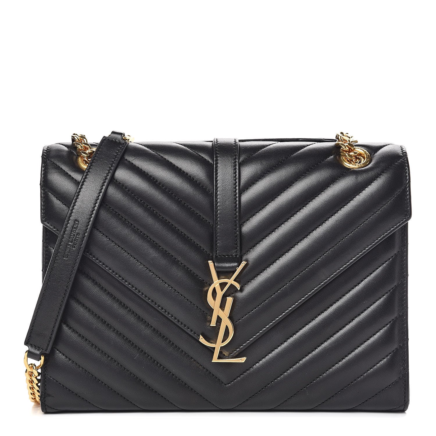 Saint Laurent Lambskin Matelasse Chevron Medium Monogram Satchel Black 1 of 10