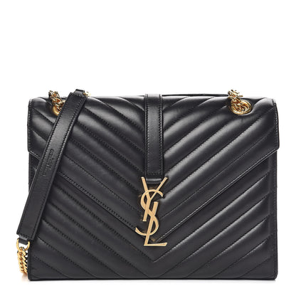 Saint Laurent Lambskin Matelasse Chevron Medium Monogram Satchel Black 1 of 10