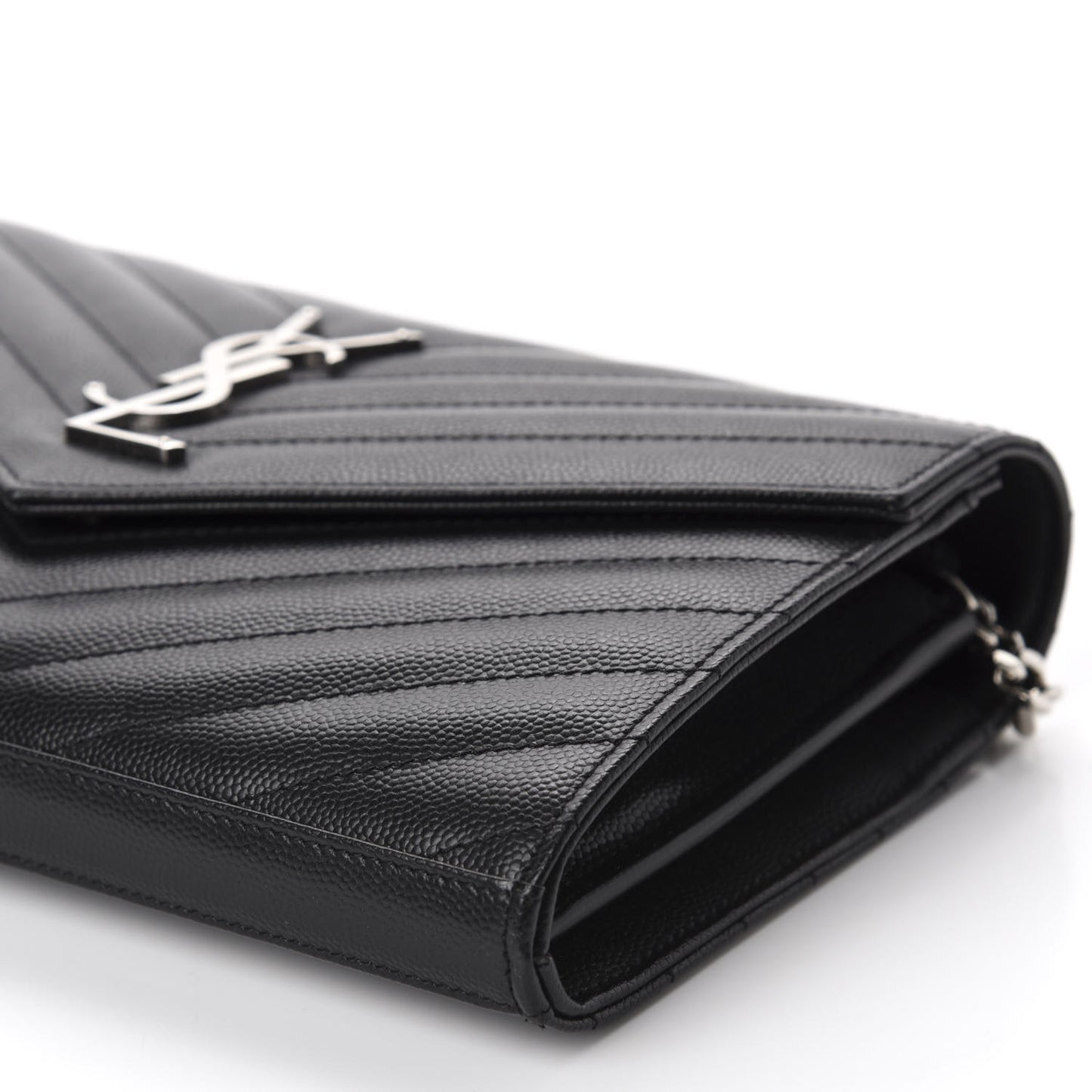 Grain De Poudre Matelasse Chevron Monogram Chain Wallet Black