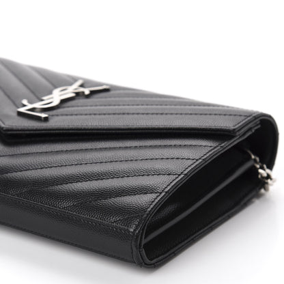 Saint Laurent Grain De Poudre Matelasse Chevron Monogram Chain Wallet Black 7 of 13