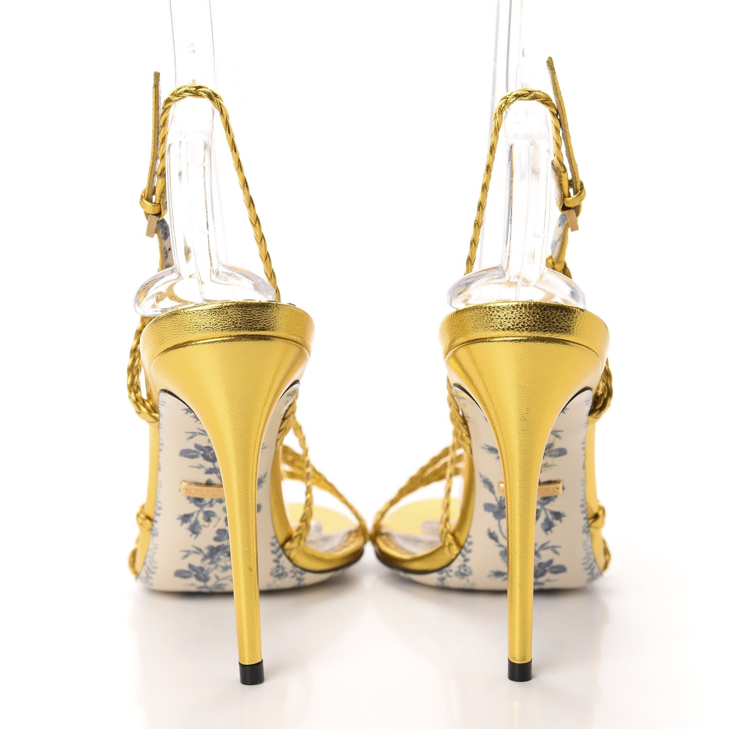 Gucci Metallic Nappa Braided Haines High Heel Sandals 37 Gold 5 of 9