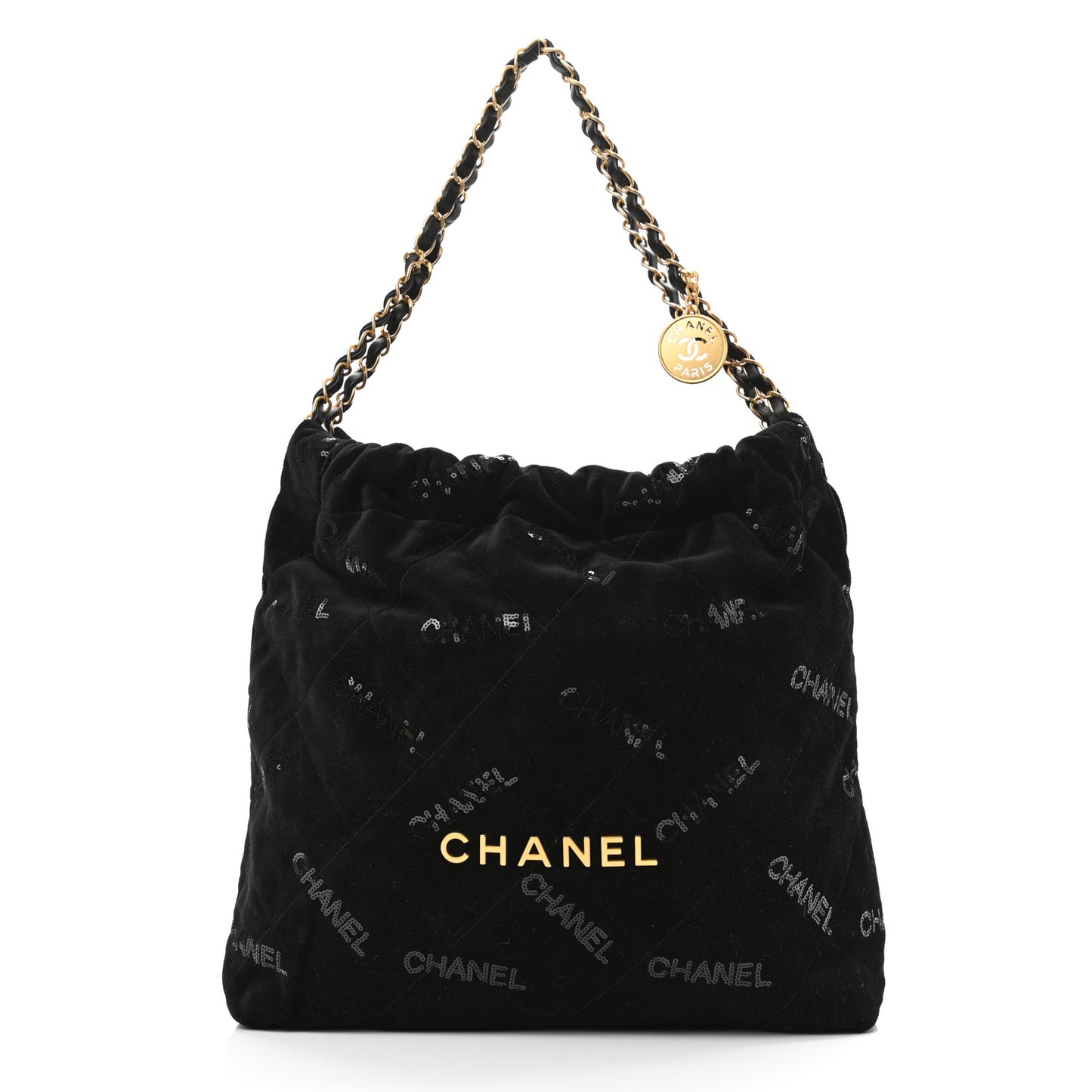Velvet Sequin Quilted Chanel 22 Black