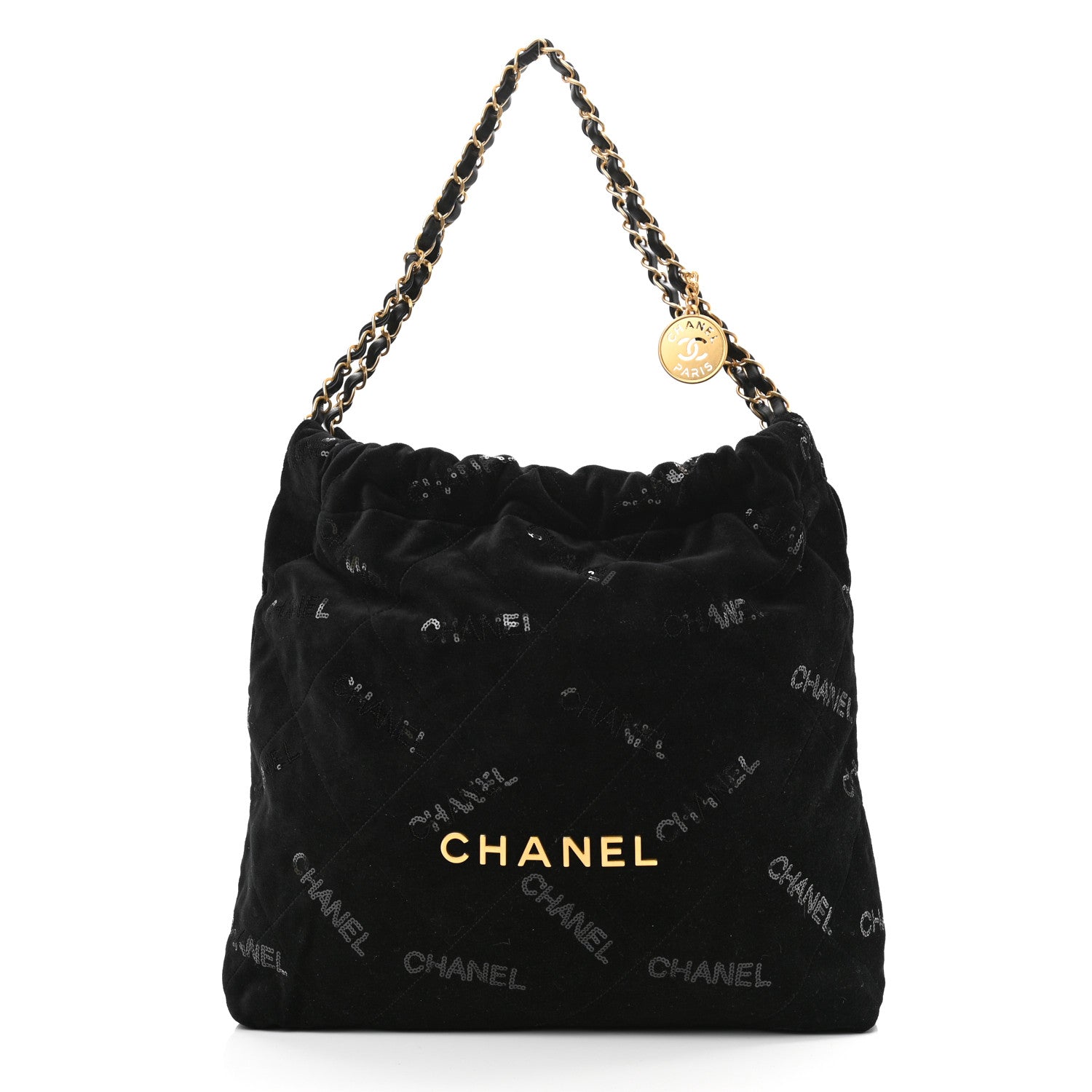 Chanel Velvet Sequin Quilted Chanel 22 Black 3 of 11