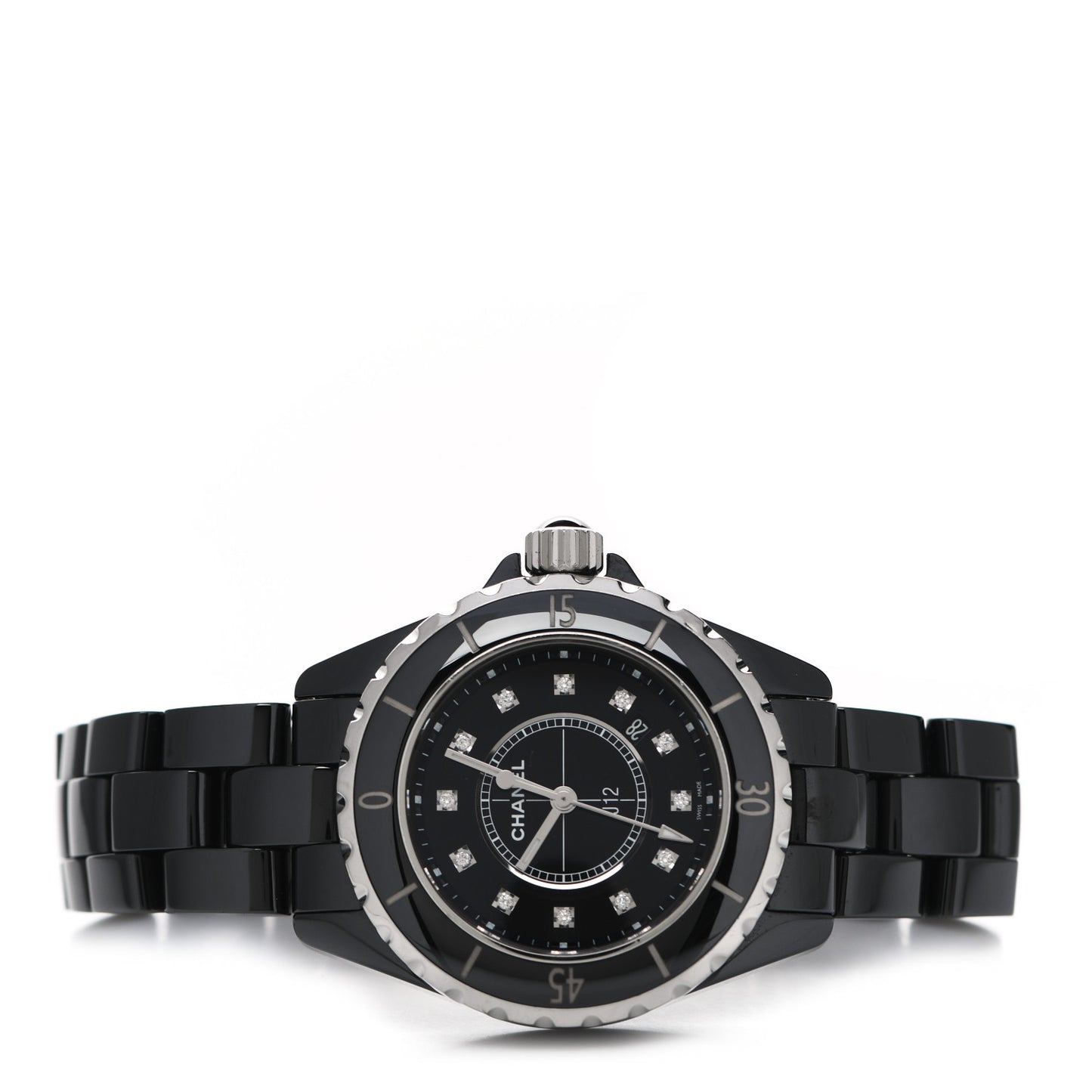 Stainless Steel Ceramic Diamond 33mm J12 Quartz Watch Black