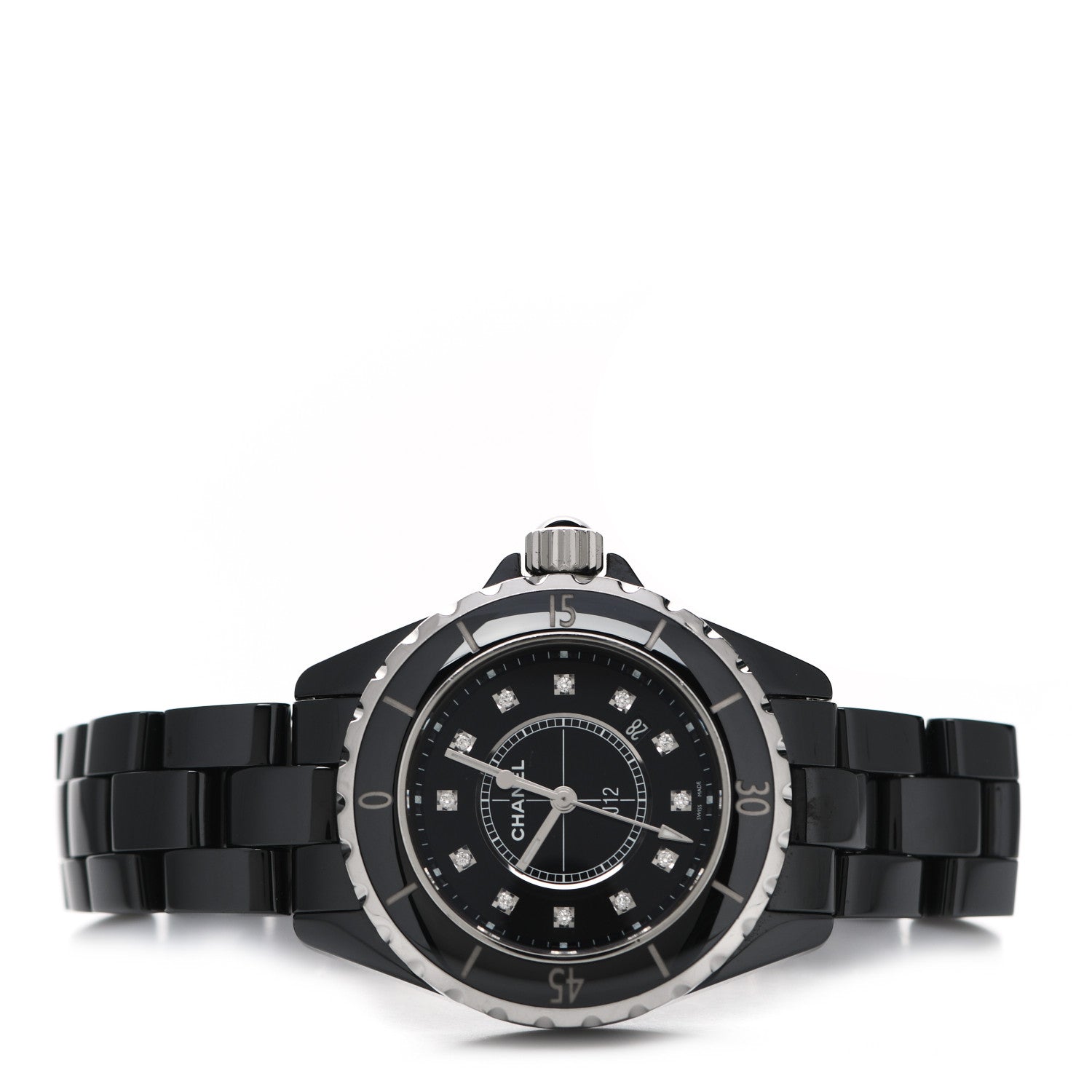 Chanel Stainless Steel Ceramic Diamond 33mm J12 Quartz Watch Black 2 of 4