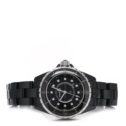 Chanel Stainless Steel Ceramic Diamond 33mm J12 Quartz Watch Black 2 of 4