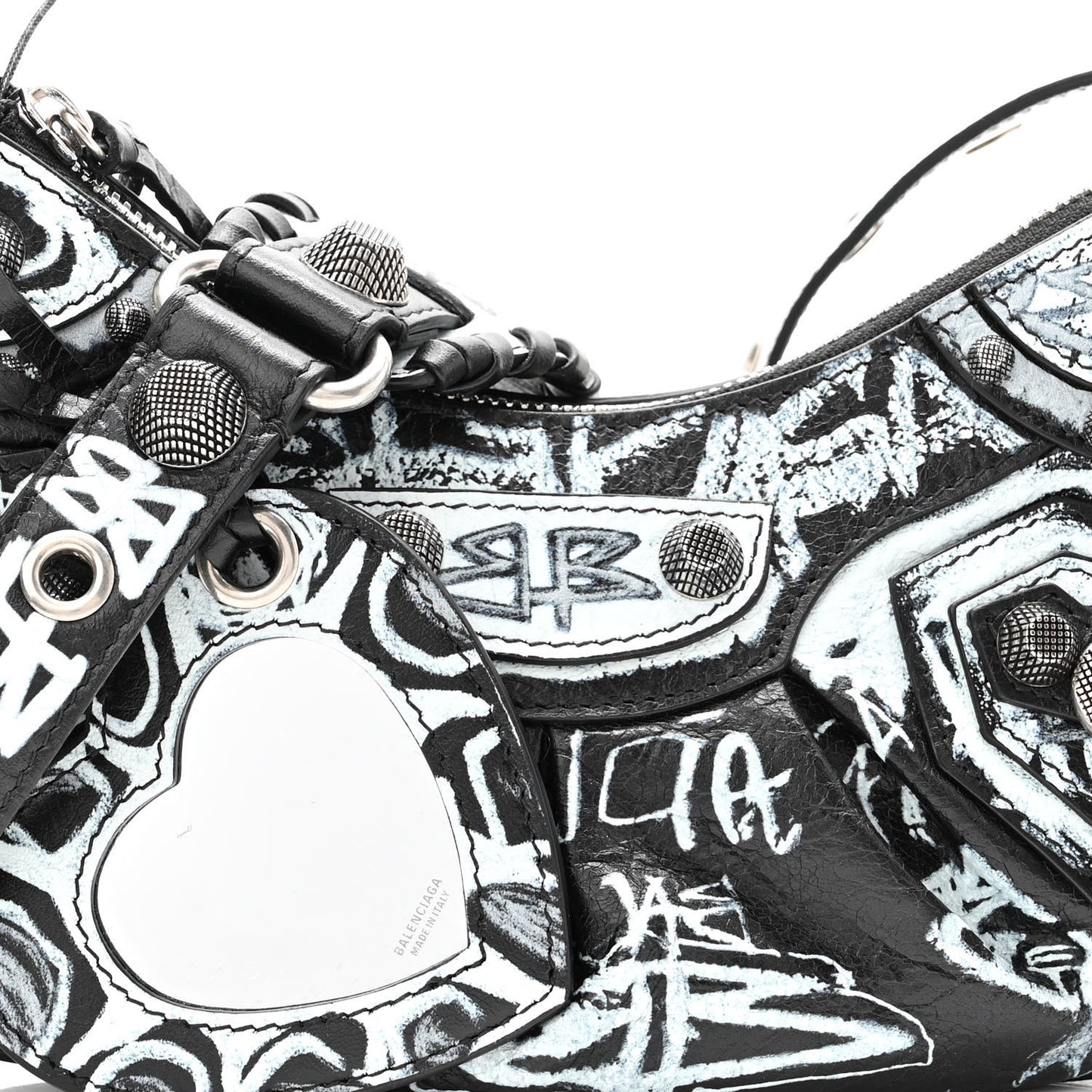 Agneau Arena Graffiti Le Cagole Shoulder Bag XS Black White