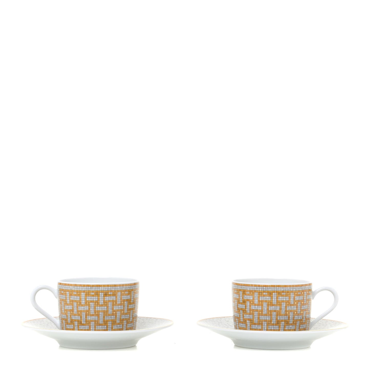 Porcelain Mosaique Au 24 Gold Tea Cup And Saucer Set Of 2