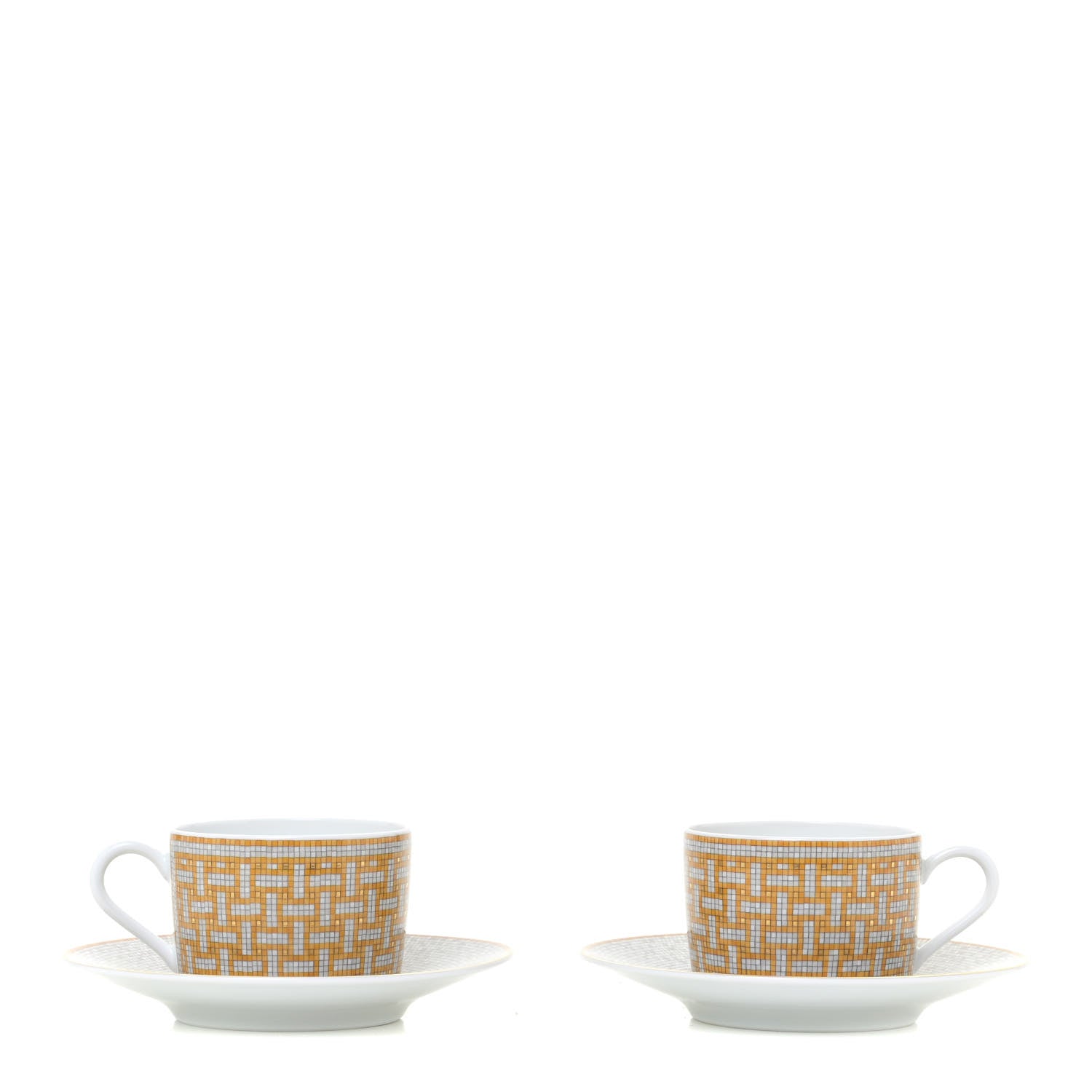 Hermes Porcelain Mosaique Au 24 Gold Tea Cup And Saucer Set Of 2 1 of 8