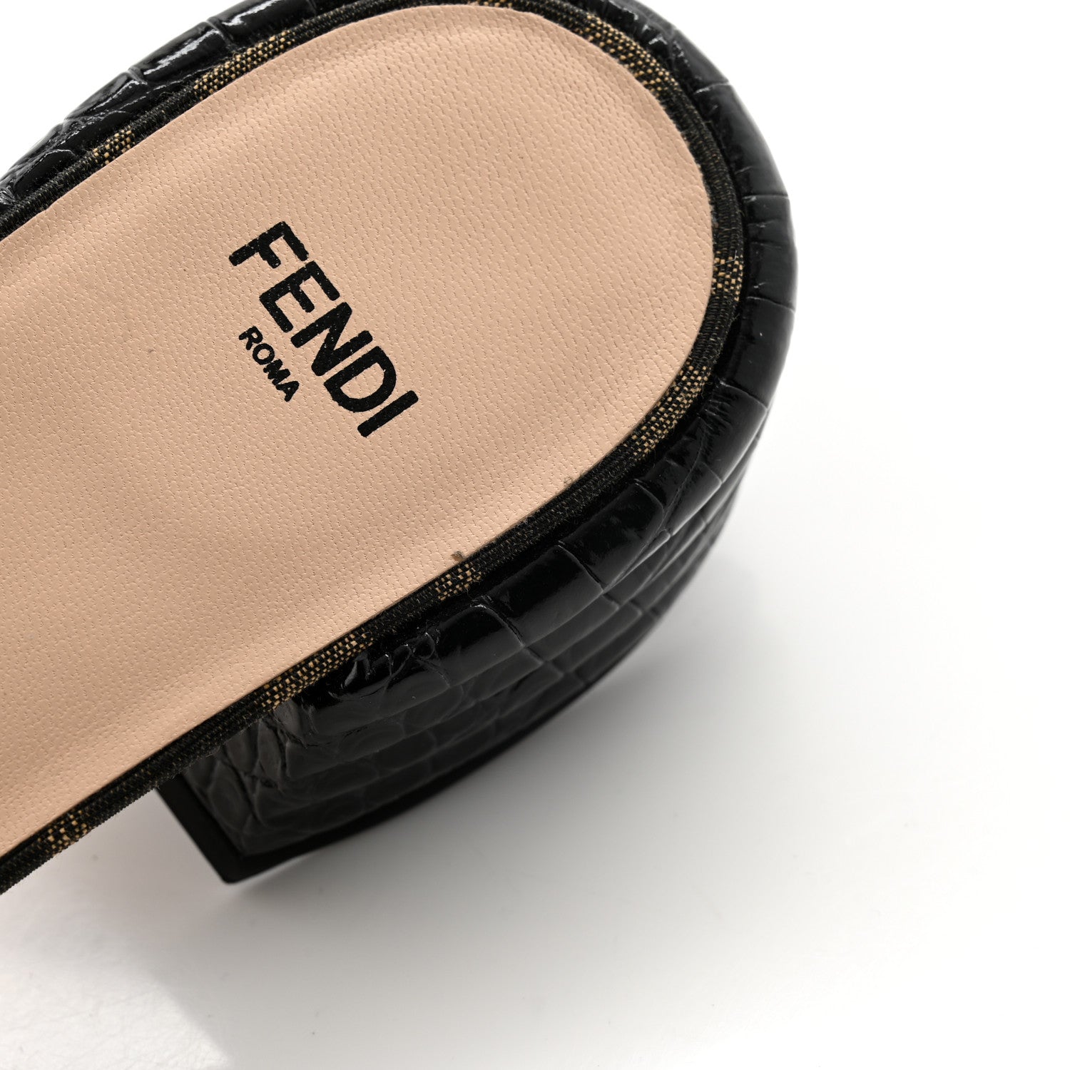Fendi Jacquard Calfskin FF Crocodile Embossed Promenade Slide Sandals 38 Tobacco Moro Black 9 of 10