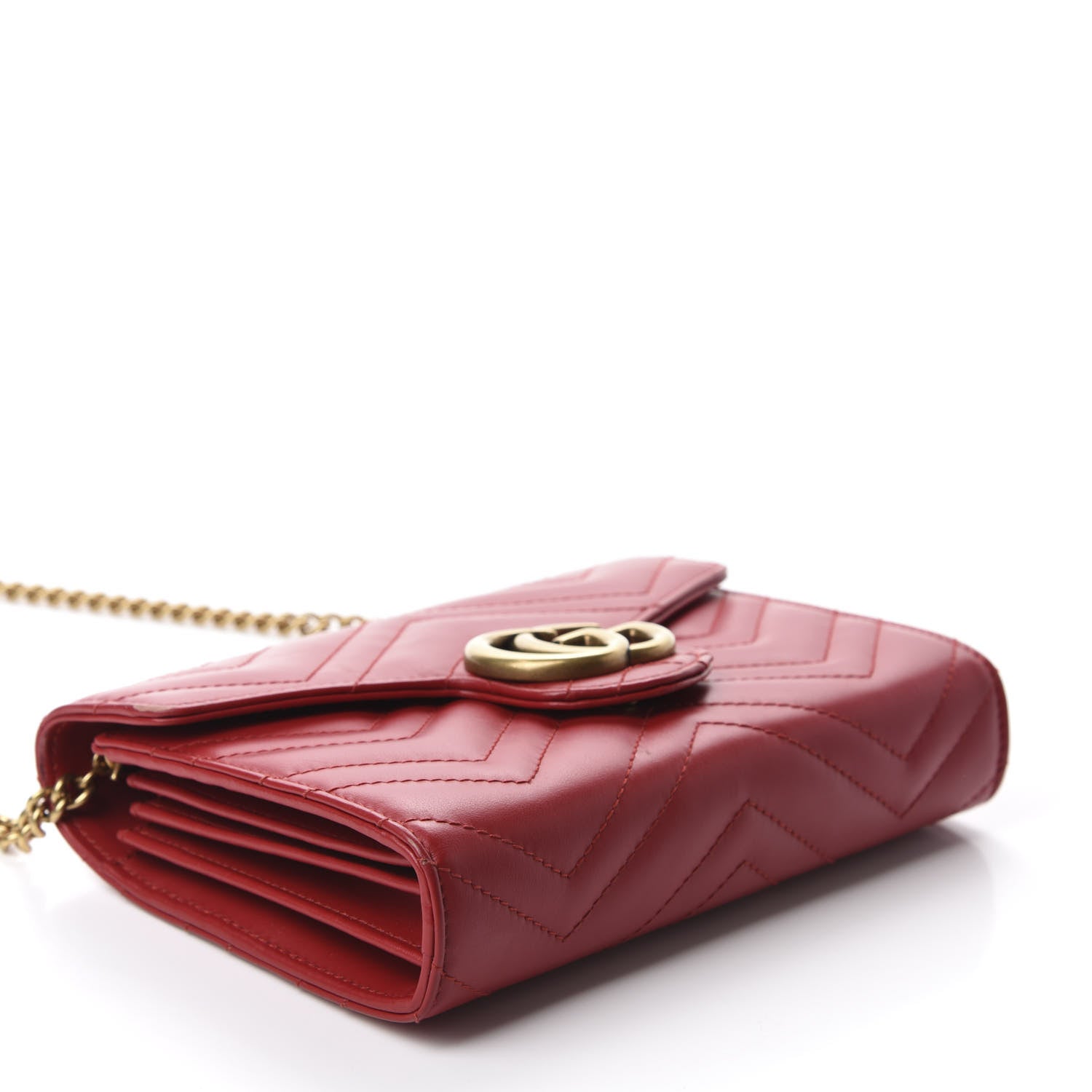 Gucci Calfskin Matelasse GG Marmont Chain Wallet Hibiscus Red 4 of 14