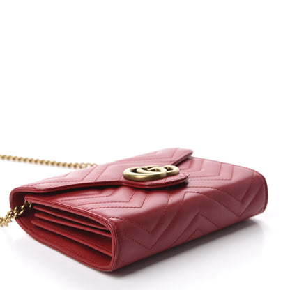 Gucci Calfskin Matelasse GG Marmont Chain Wallet Hibiscus Red 4 of 14