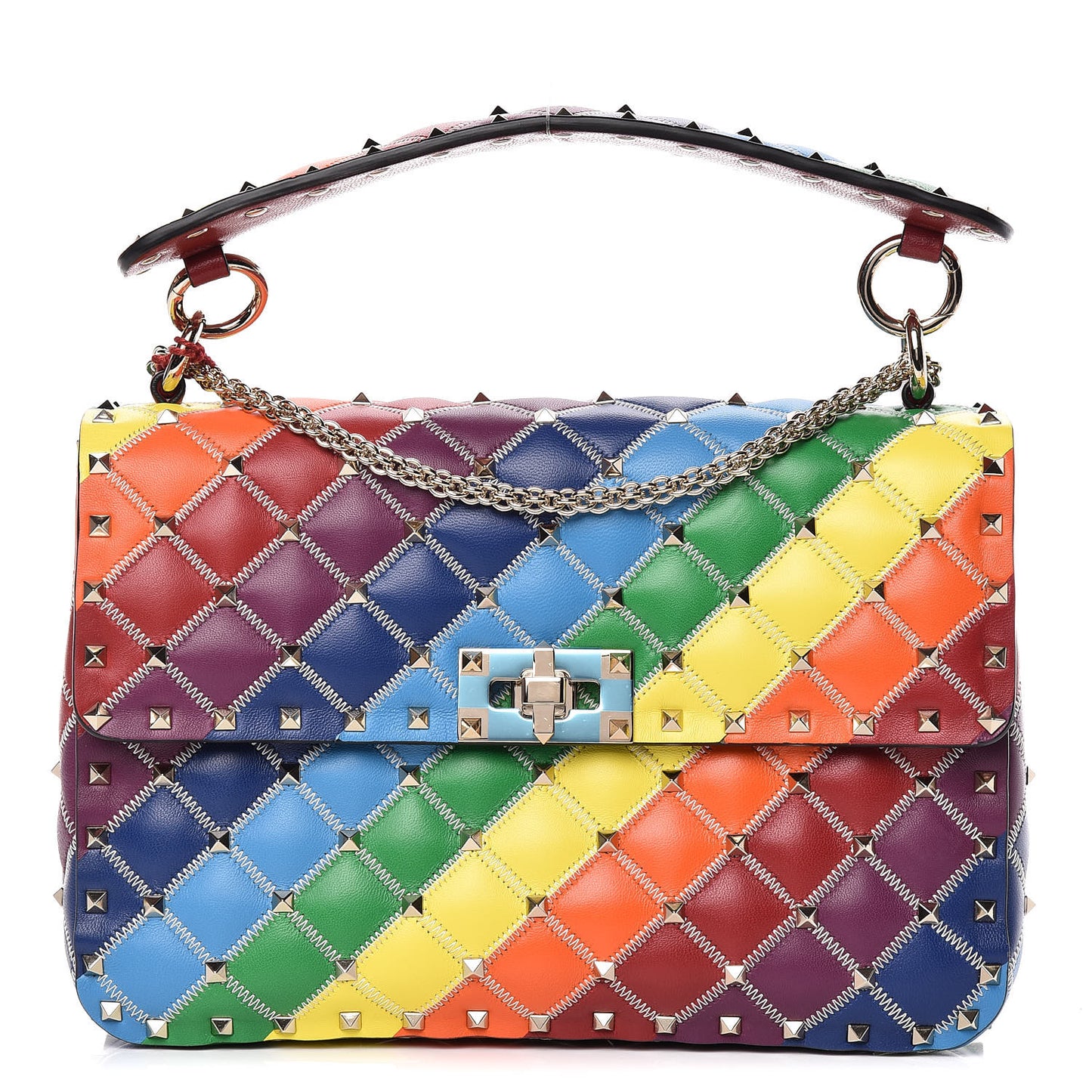 Lambskin Medium Rockstud Spike Shoulder Bag Rainbow