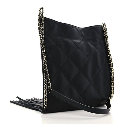 Chanel Calfskin Quilted Fringe Small Shopping Bag Black 3 of 9