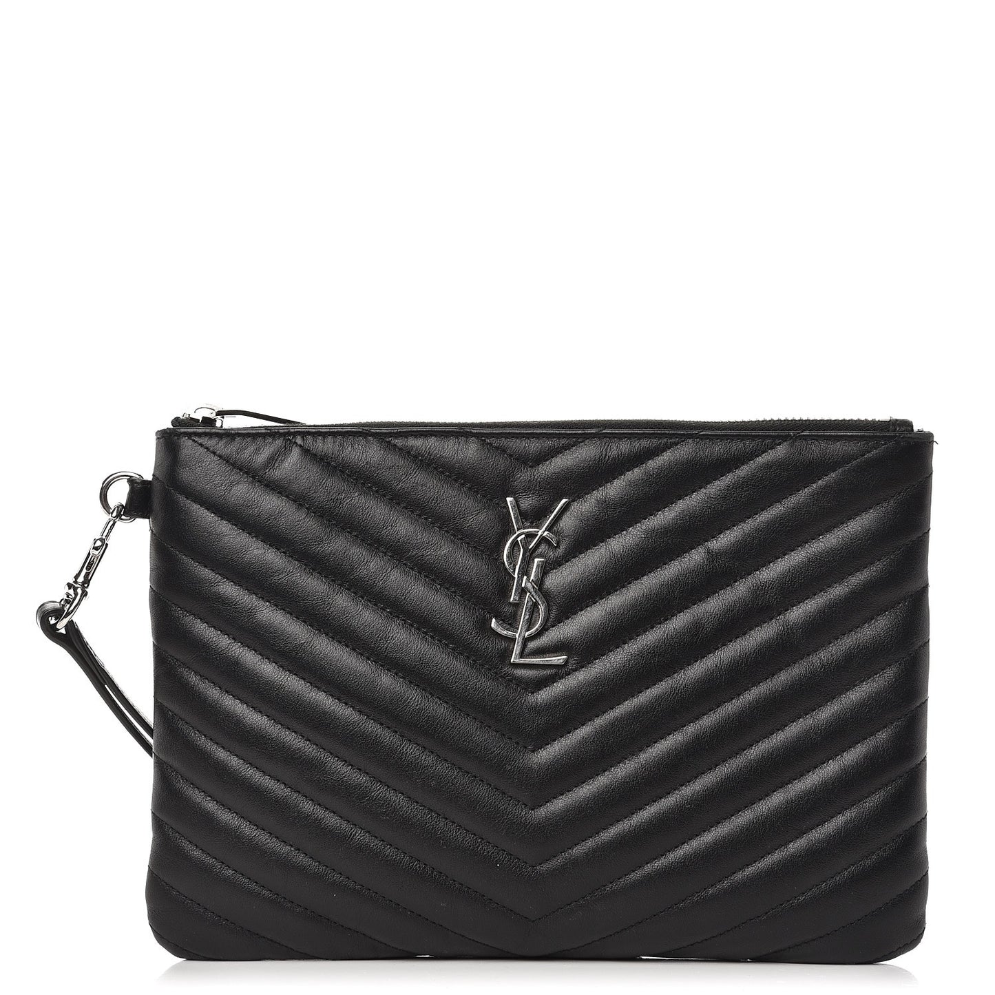 Calfskin Matelasse Chevron Monogram A5 Wristlet Black