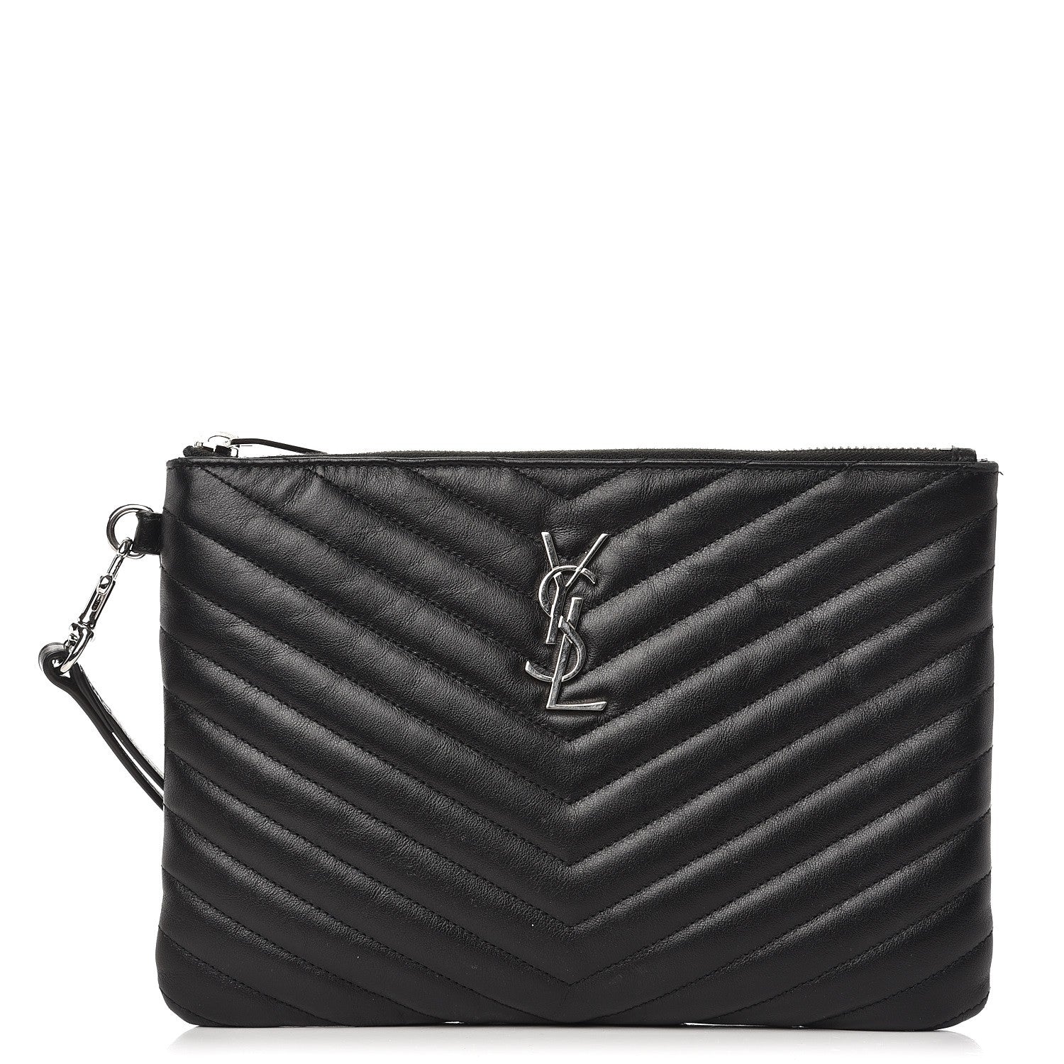 Saint Laurent Calfskin Matelasse Chevron Monogram A5 Wristlet Black 1 of 7