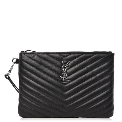 Saint Laurent Calfskin Matelasse Chevron Monogram A5 Wristlet Black 1 of 7