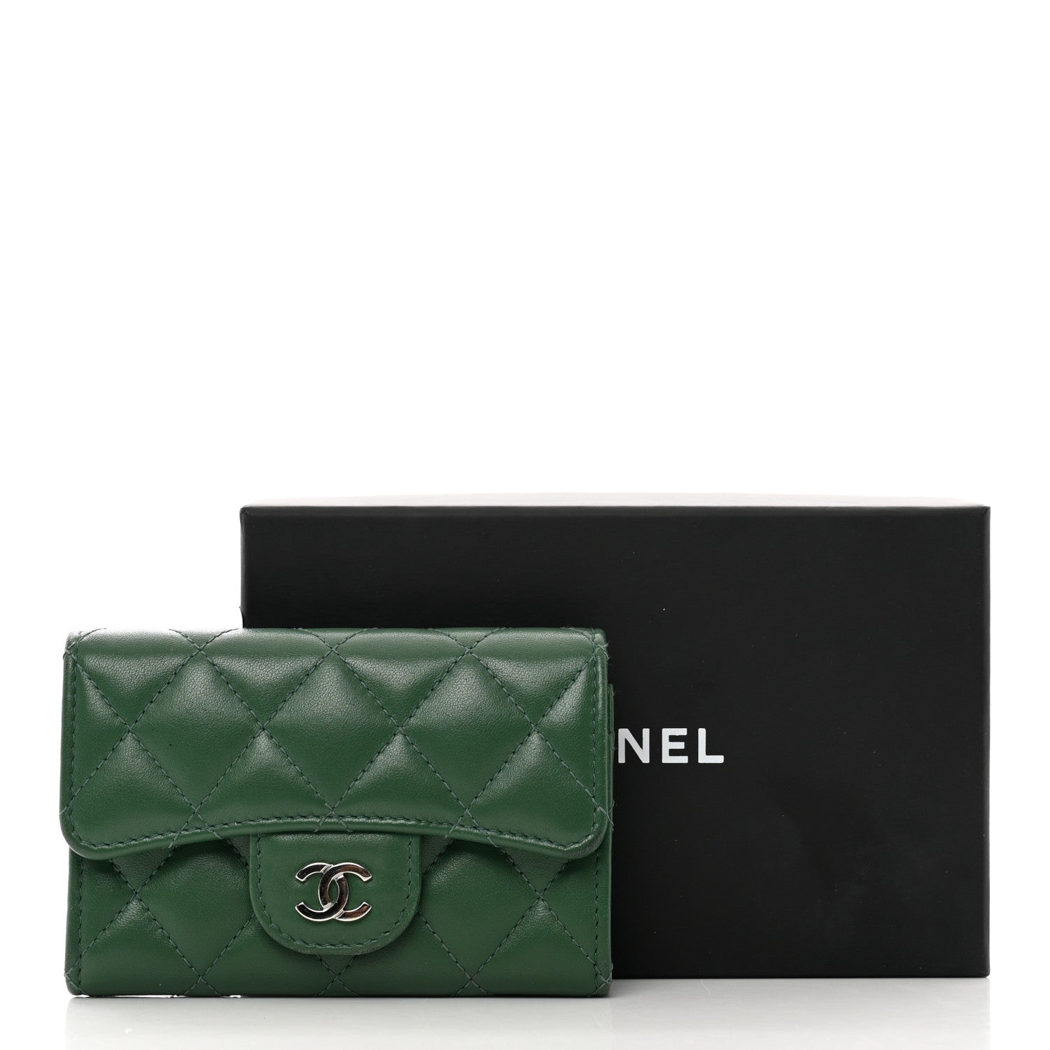 Chanel Lambskin Quilted Flap Card Holder Wallet Green 9 of 9