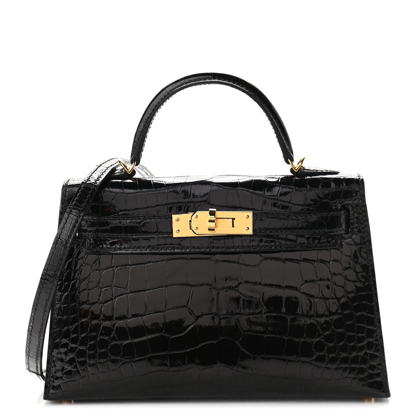 Shiny Alligator Mini Kelly Sellier 20 Black