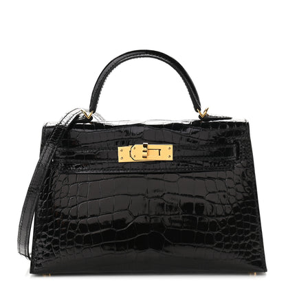 Hermes Shiny Alligator Mini Kelly Sellier 20 Black 1 of 9