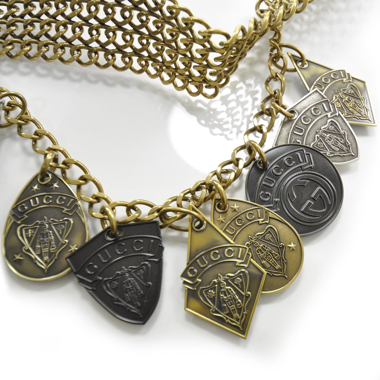 Mens Leather Chain Crest Charms Belt 95 38 Black