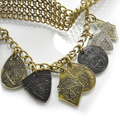 Gucci Mens Leather Chain Crest Charms Belt 95 38 Black 4 of 5