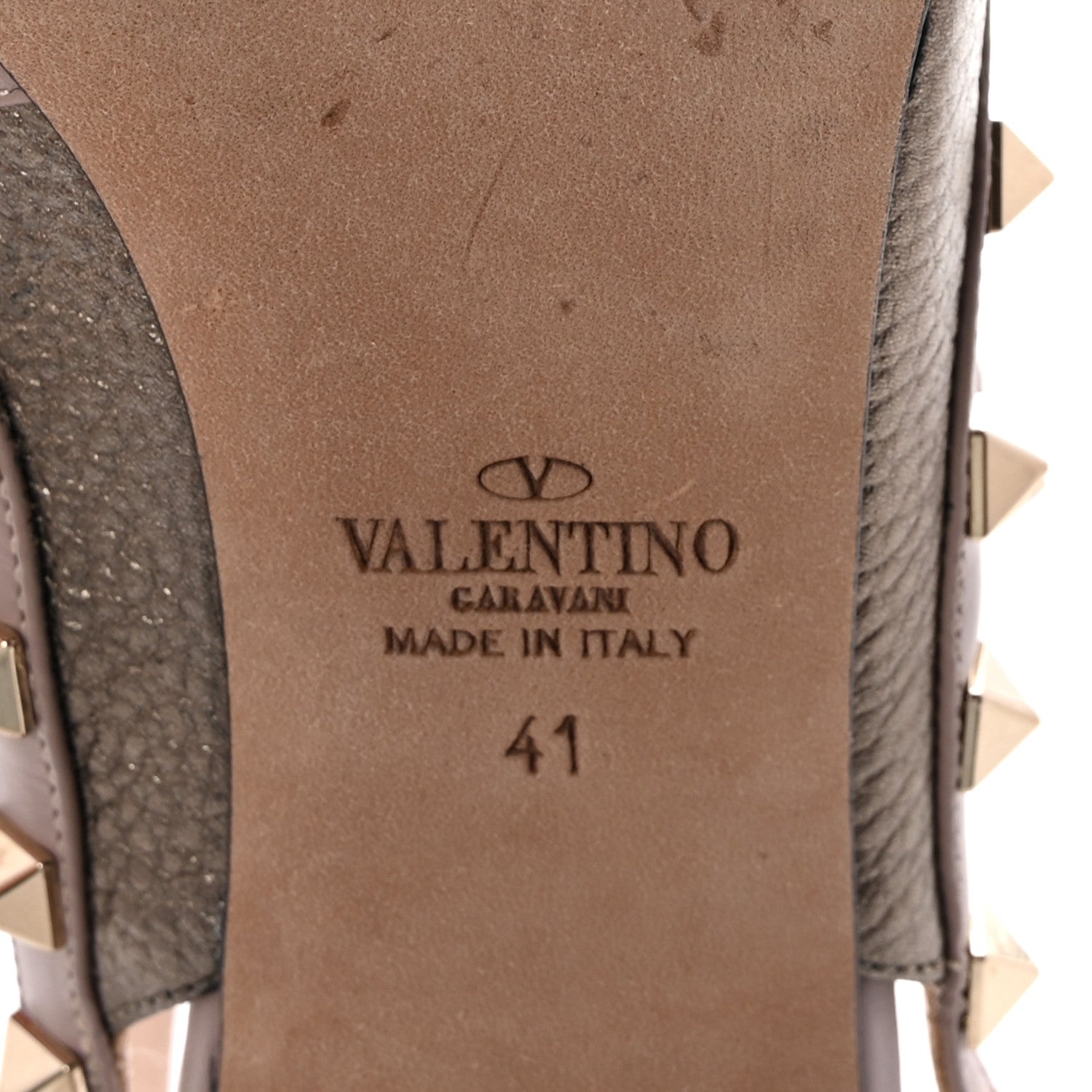 Valentino Garavani Metallic Pebbled Calfskin Rockstud Ankle Strap 100mm Pumps 41 Sasso Poudre 7 of 9