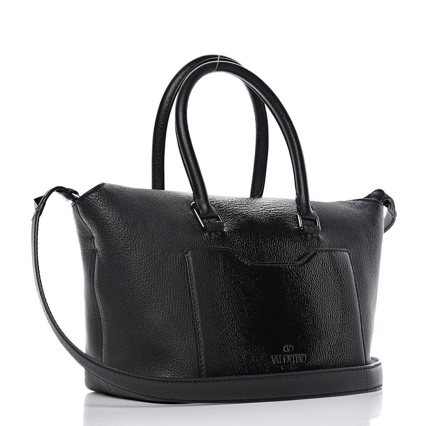 Patent Pebbled Calfskin Small Demilune Double Handle Satchel Black