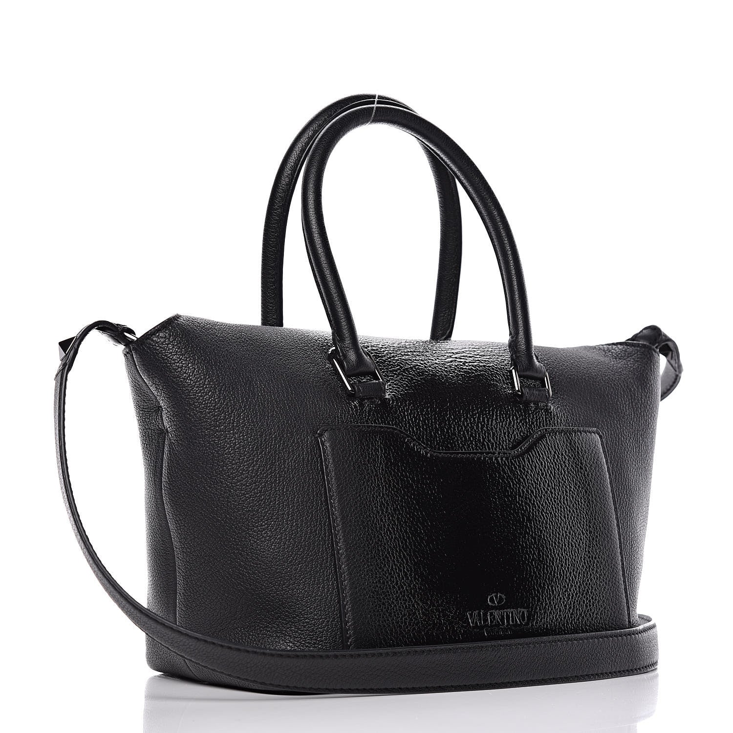 Valentino Garavani Patent Pebbled Calfskin Small Demilune Double Handle Satchel Black 3 of 11