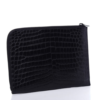 Saint Laurent Calfskin Crocodile Embossed iPad Case Black 3 of 7