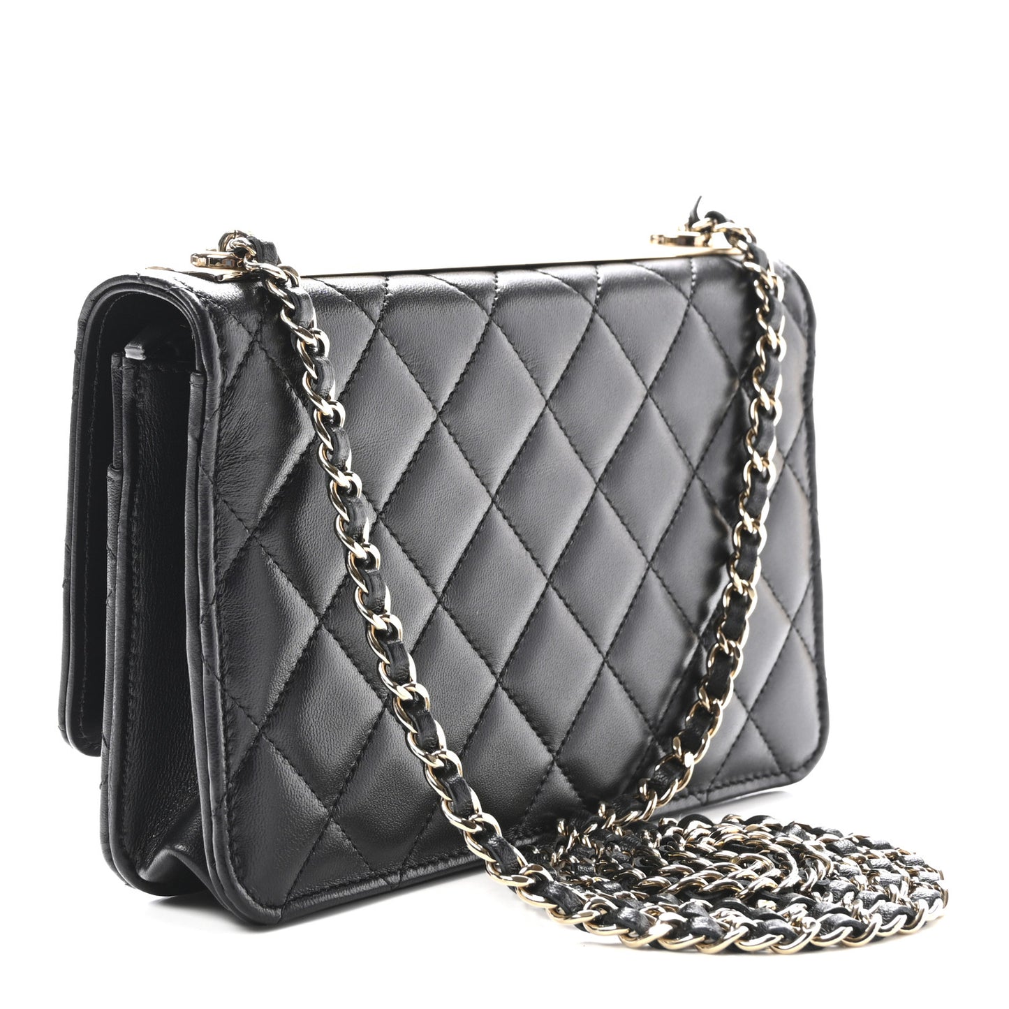 Lambskin Quilted Trendy CC Wallet On Chain WOC Black