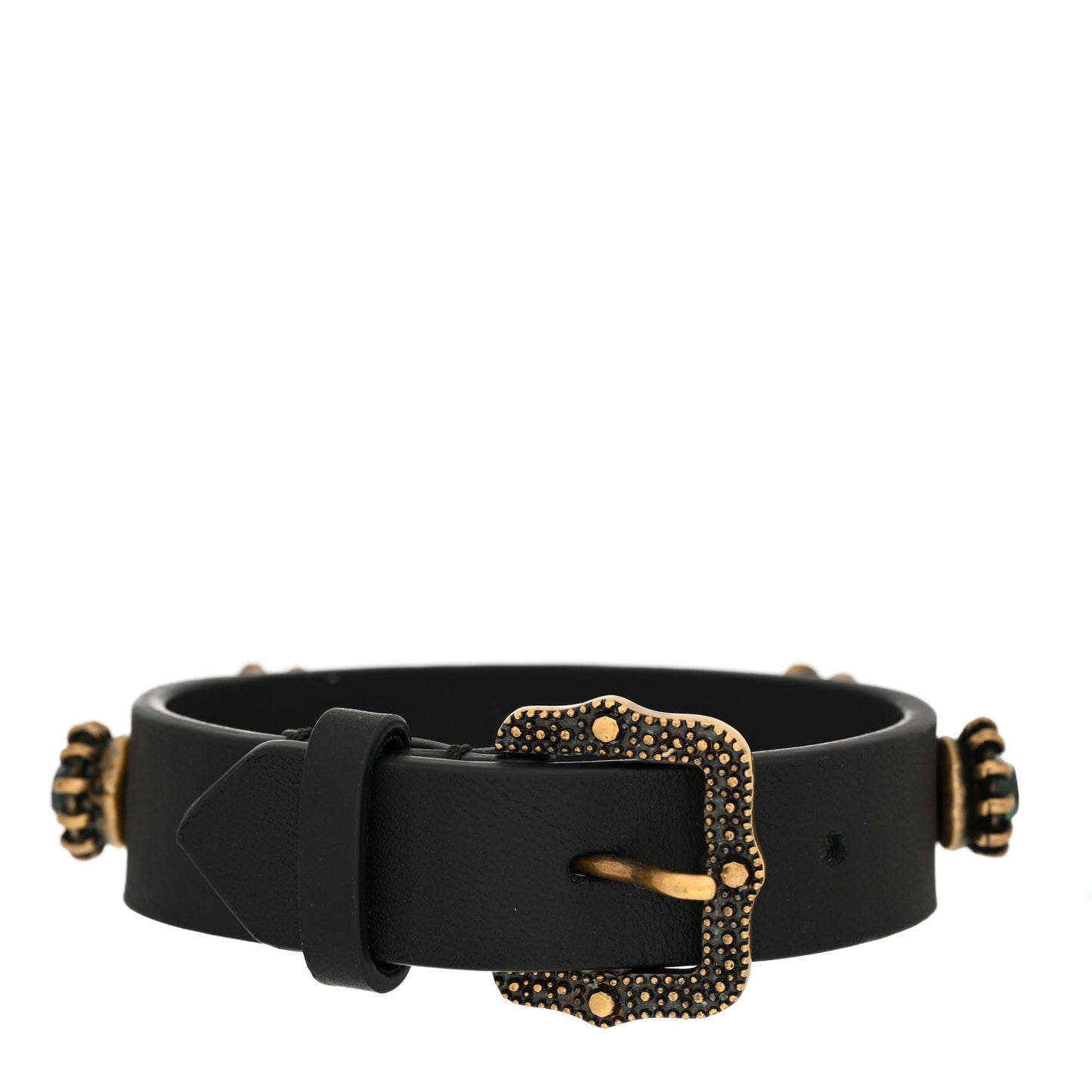 Calfskin Crystal Feline Heads Bracelet Black