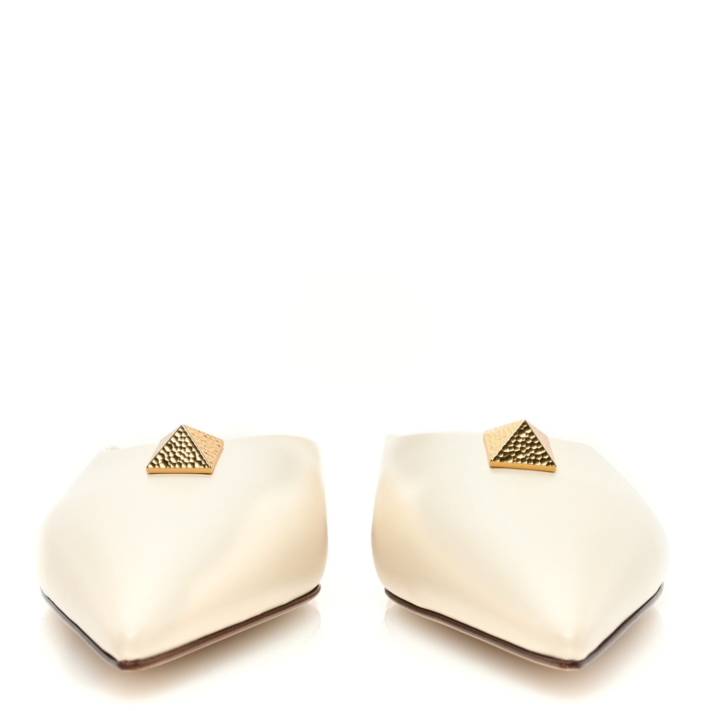 Calfskin Roman Stud Pointed Flat Mules 38 Light Ivory