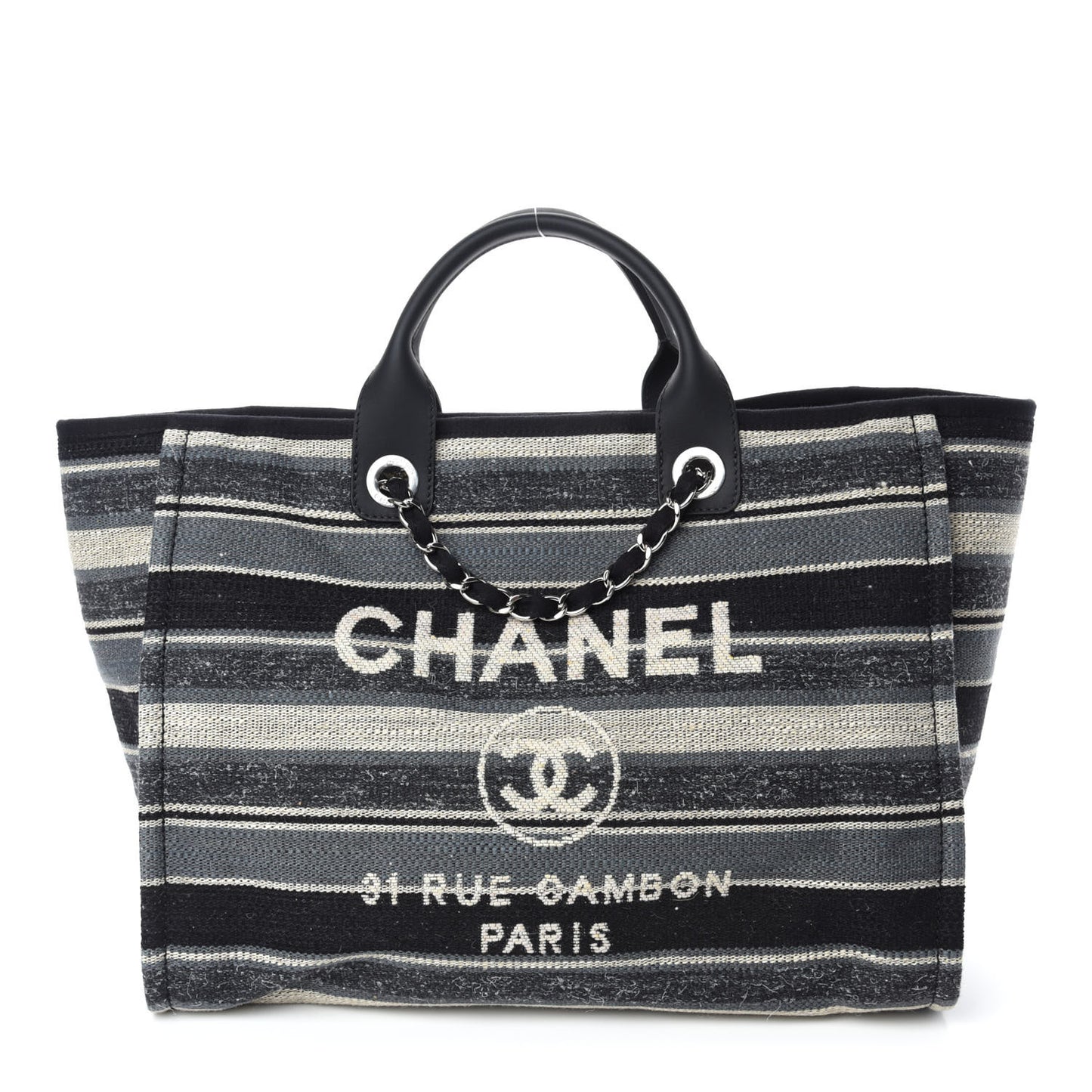 Striped Canvas Medium Deauville Tote Black