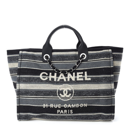 Chanel Striped Canvas Medium Deauville Tote Black 1 of 11