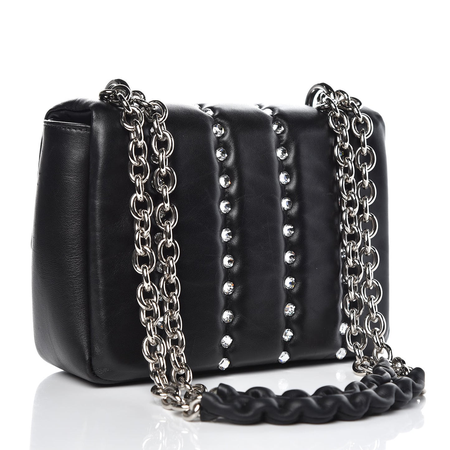 Lambskin Quilted Crystal Small Natalia Chain Bag Black