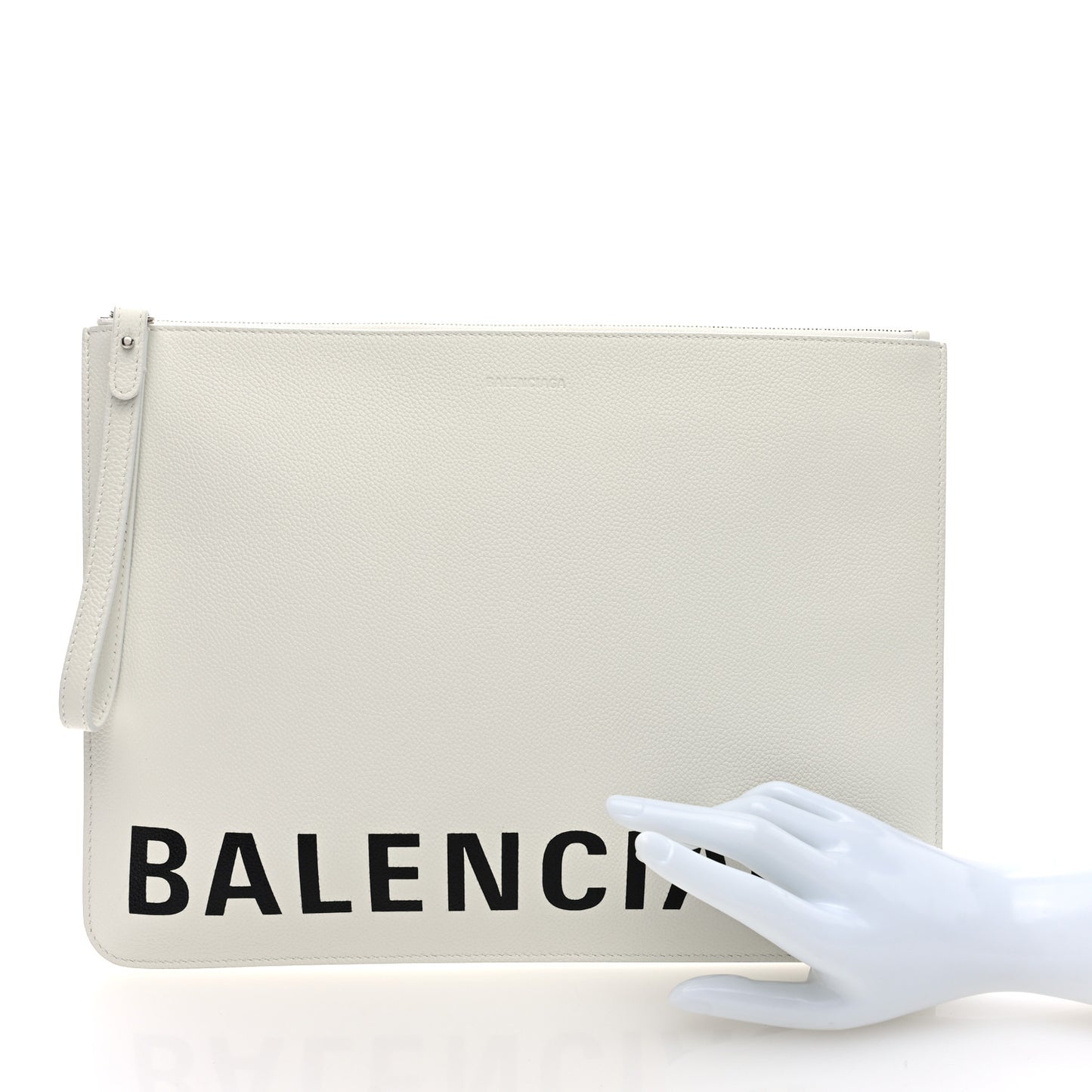Calfskin Logo Cash Wristlet Clutch Bag White