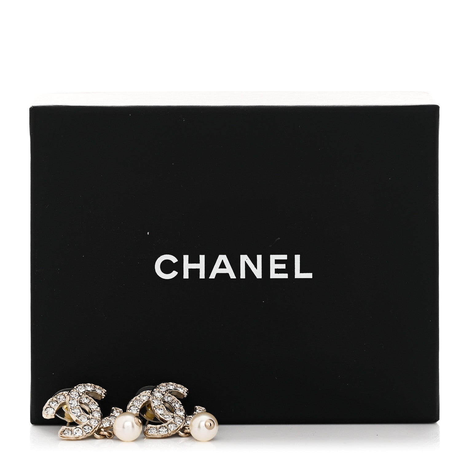 Chanel Crystal Pearl CC Drop Earrings Gold 4 of 4