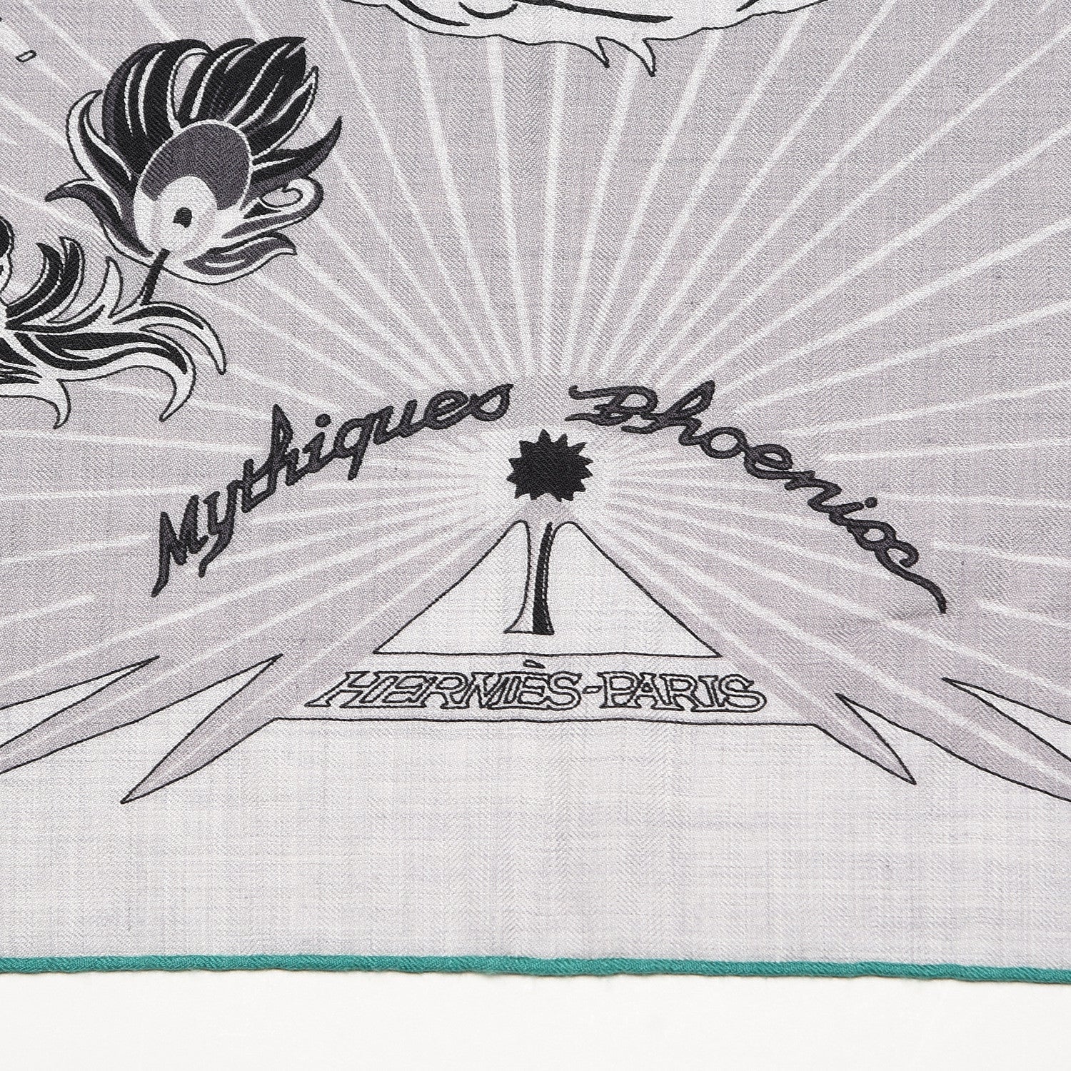 Hermes Cashmere Silk Mythiques Phoenix Coloriage Shawl 140 Gris Chine Black Vert 3 of 5