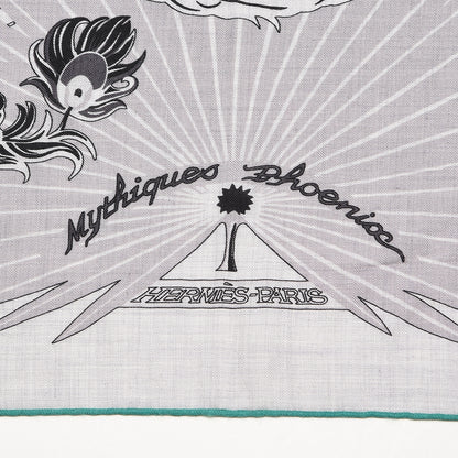 Hermes Cashmere Silk Mythiques Phoenix Coloriage Shawl 140 Gris Chine Black Vert 3 of 5