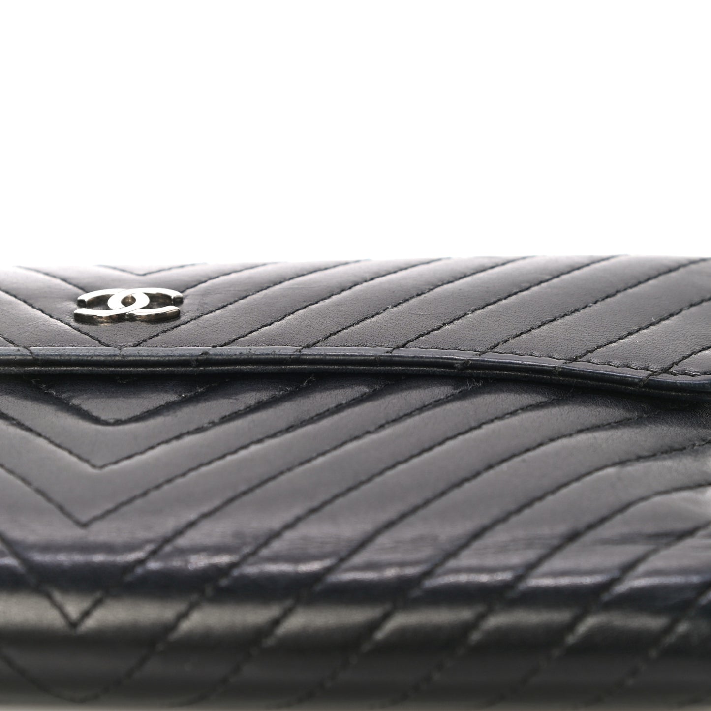 Lambskin Chevron Quilted Large Flap Clutch Wallet Black