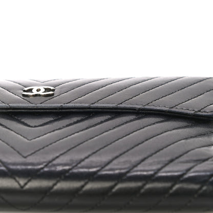 Chanel Lambskin Chevron Quilted Large Flap Clutch Wallet Black 14 of 22