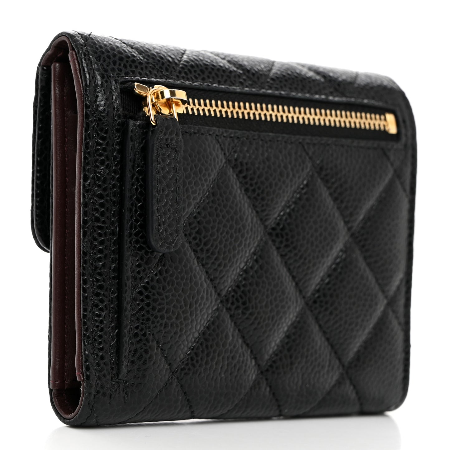 Caviar Quilted Compact Flap Wallet Black