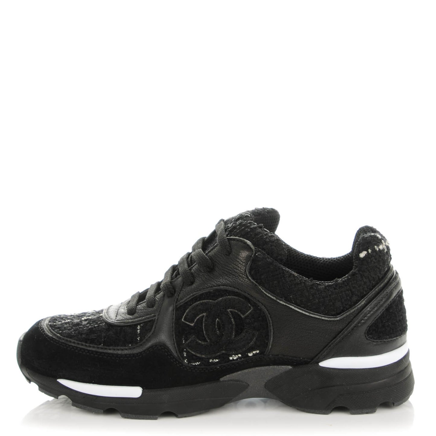 Suede Tweed Goatskin CC Sneakers 35.5 Black