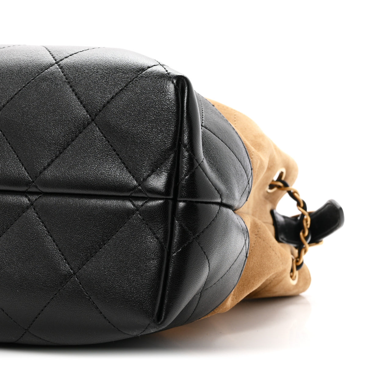 Chanel Suede Calfskin Shiny Lambskin Quilted Small Coco Base Shopping Bag Beige Black 10 of 10