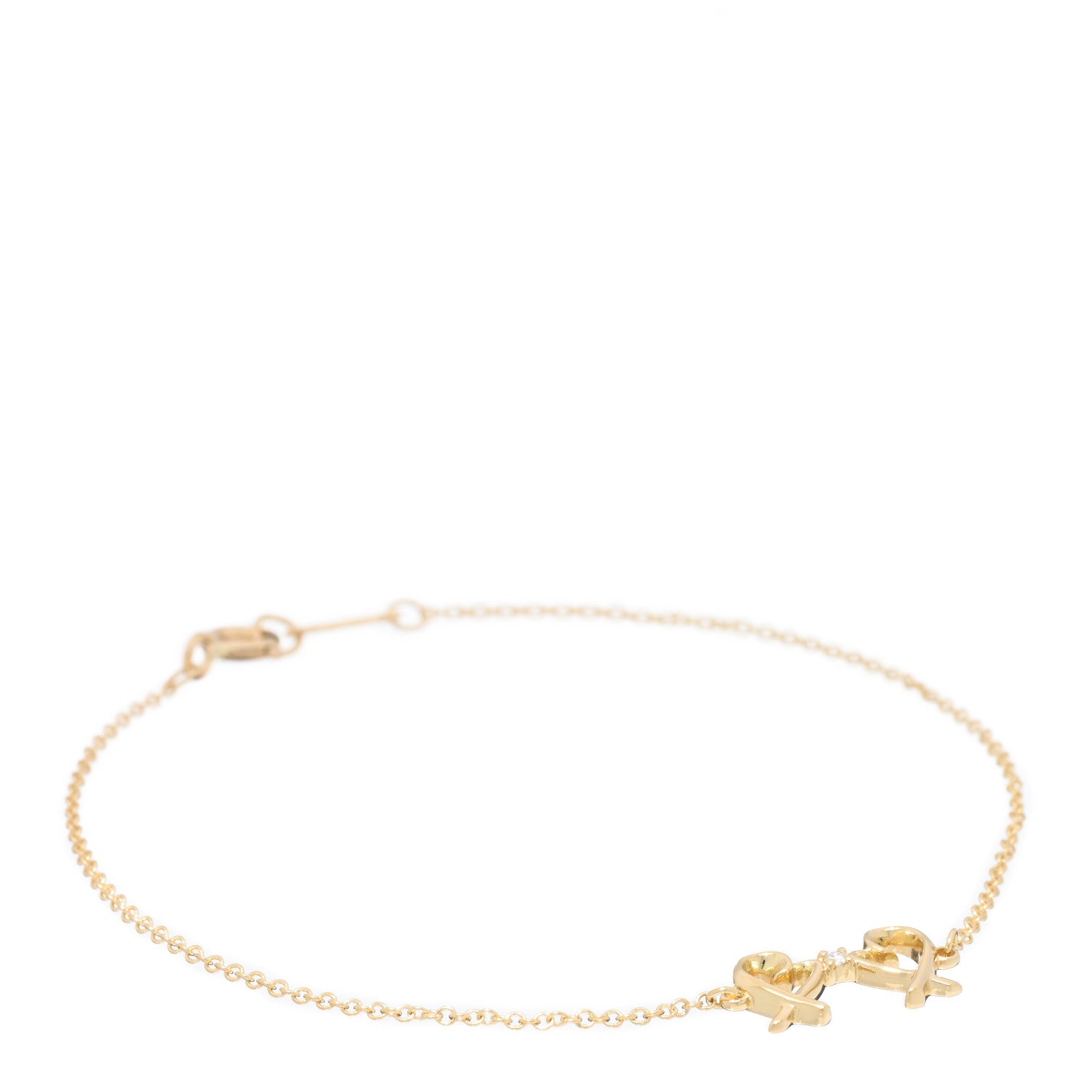 Tiffany 18K Yellow Gold Diamond Paloma Picasso Double Loving Heart Pendant Bracelet 1 of 3