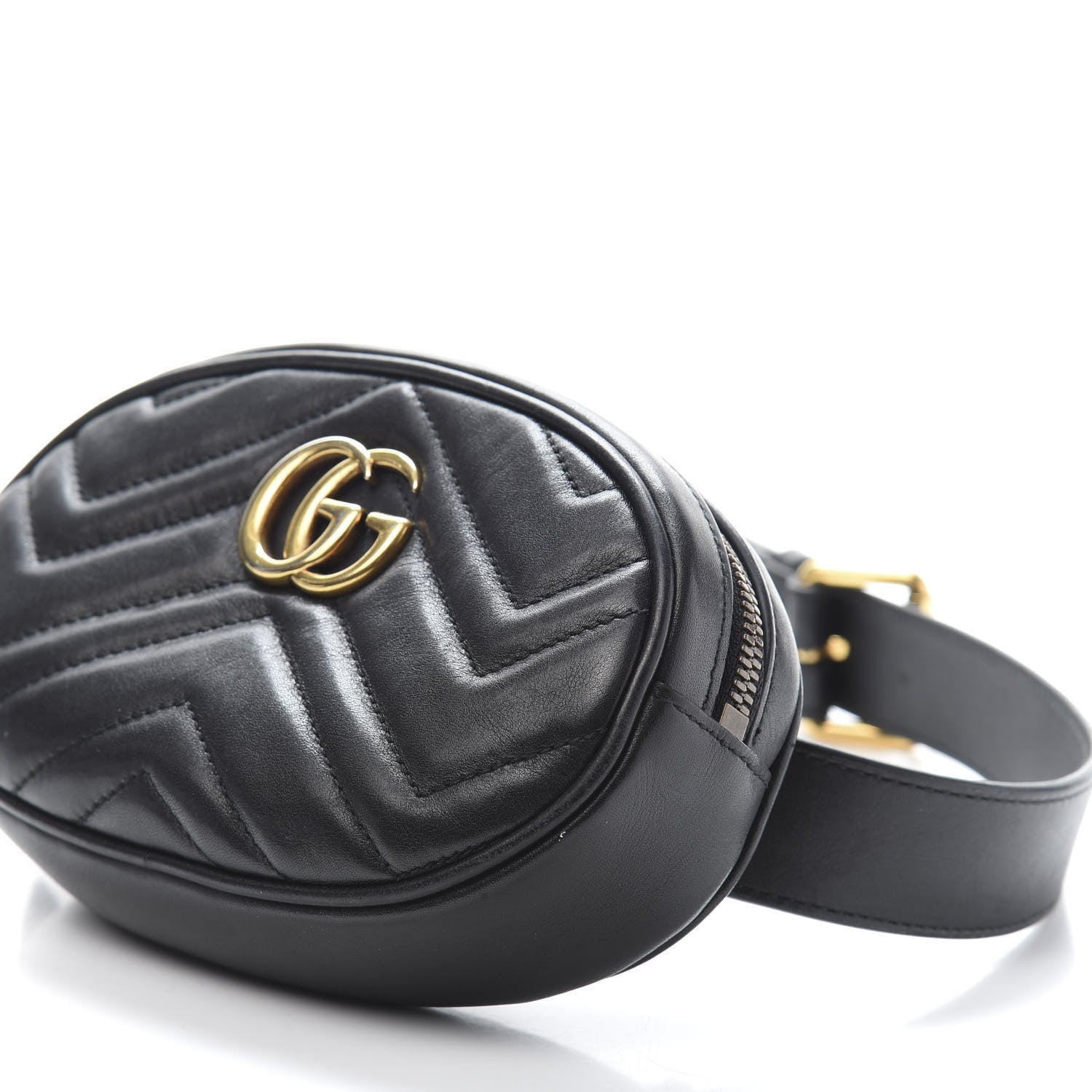 Gucci Calfskin Matelasse GG Marmont Belt Bag 85 34 Black 10 of 12