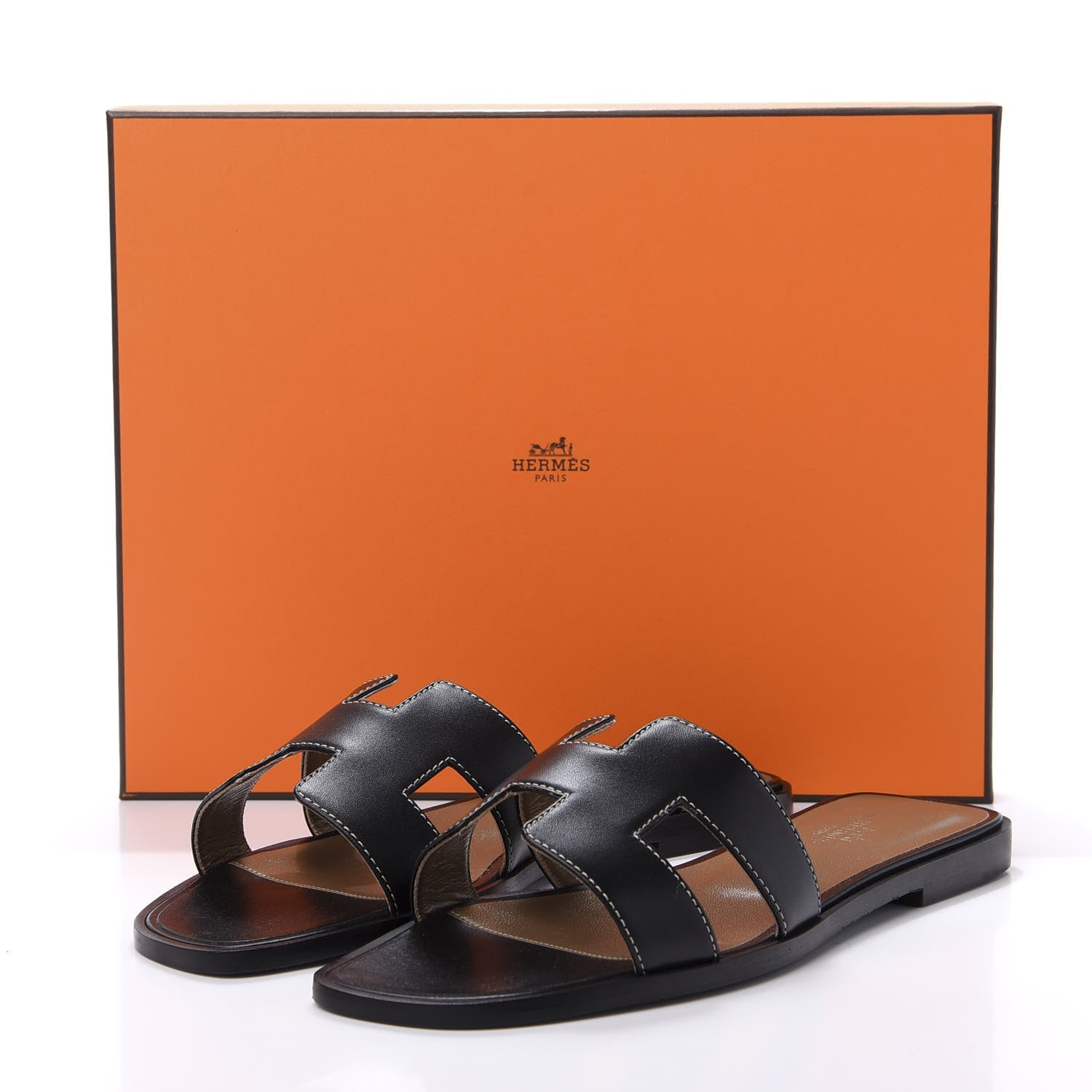 Hermes Box Calfskin Oran Sandals 39 Black 9 of 9
